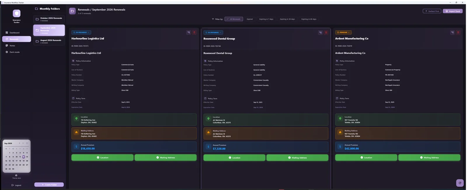 Insurance Renewal Workflow Tracker — screen 2 of 3