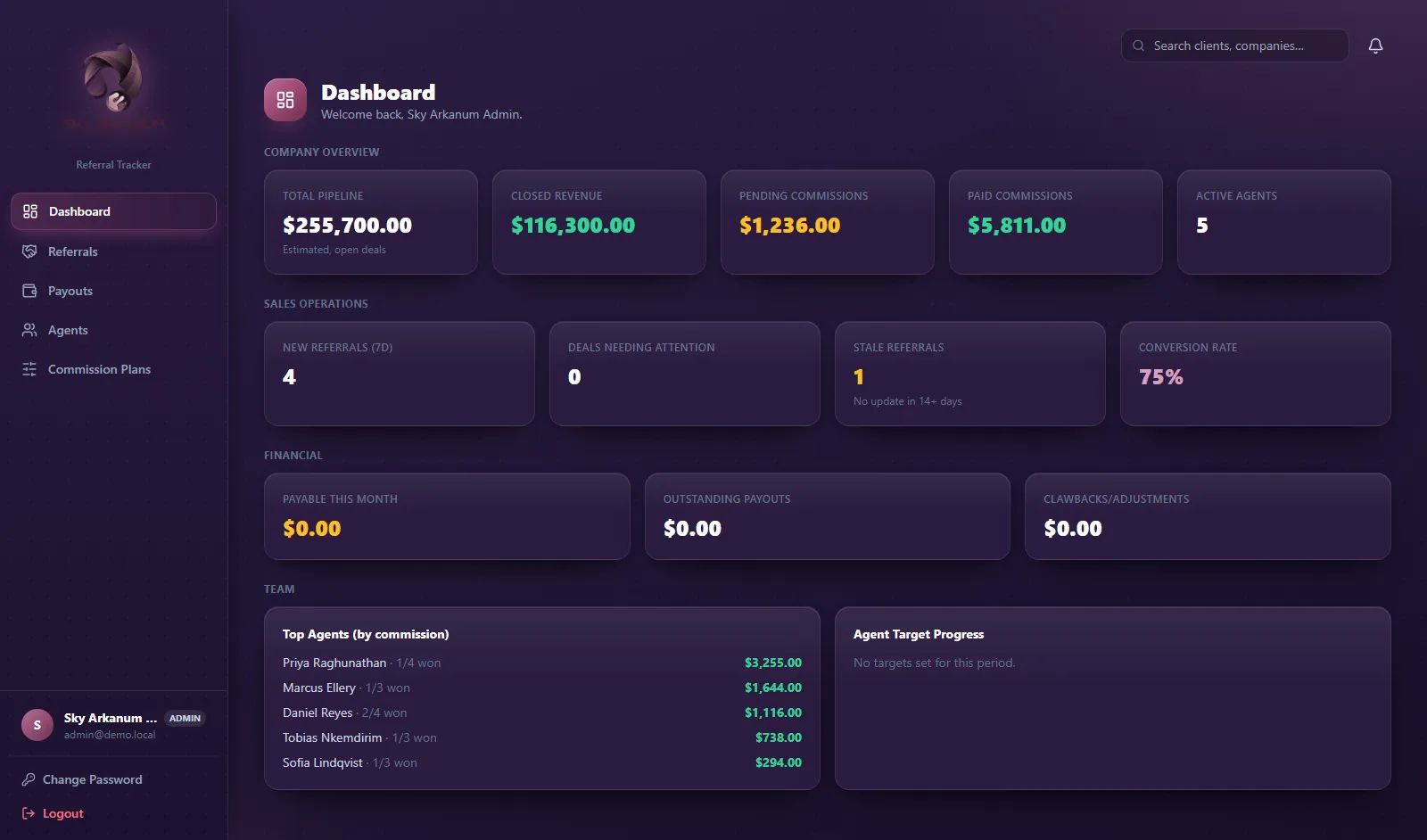 Sky Arkanum Referral Tracker — screen 1 of 4