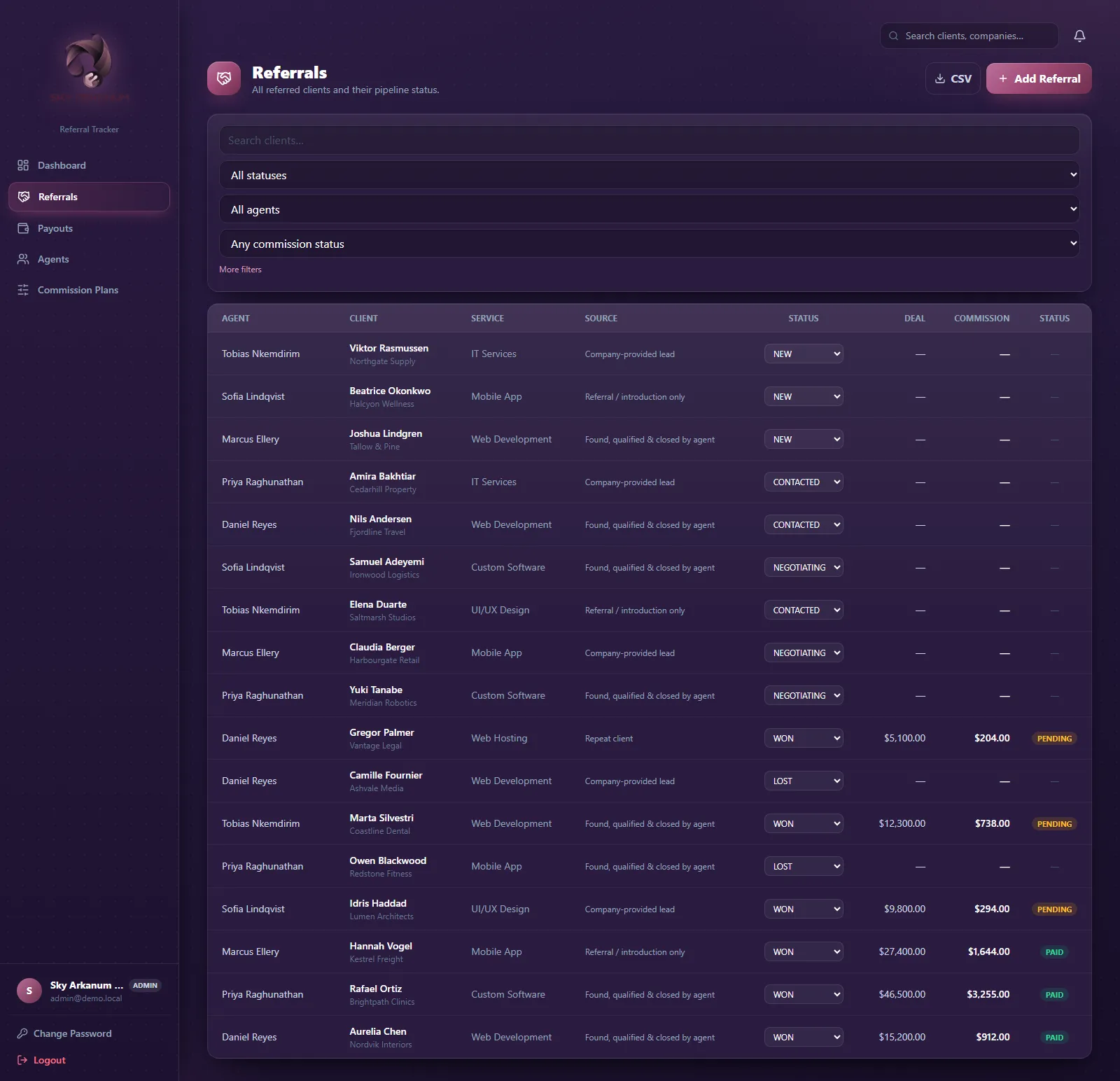 Sky Arkanum Referral Tracker — screen 2 of 4